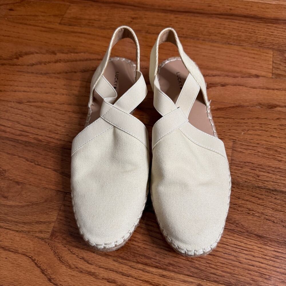 Lucky Brand Rifka Natural Canvas Slingback Espadrille Shoes Flats Size 8